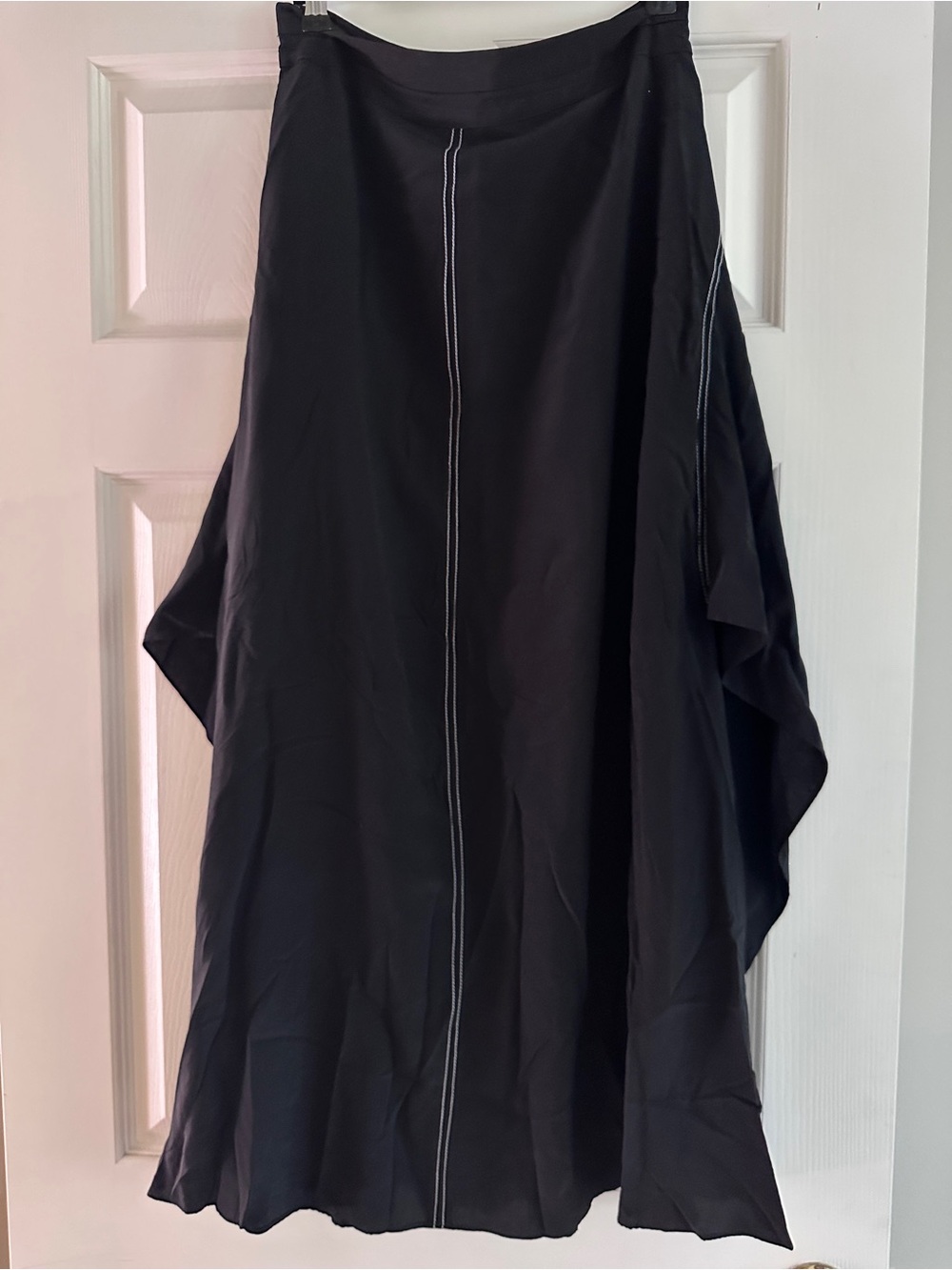 100% Silk Designer Black Asymmetric Midi Skirt W Adjustable Tassels Lined Size M - Picture 2 of 14